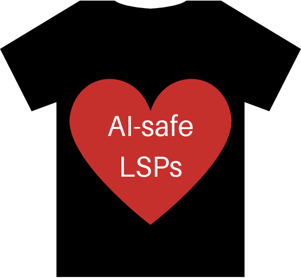 black T-Shirt with AI safety for LSPs printed on a red heart